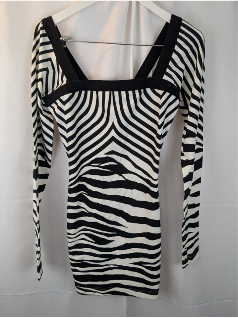 Just Cavalli Black & White Zebra-Striped Square Neck Bodycon Dress 4(40) BNWT